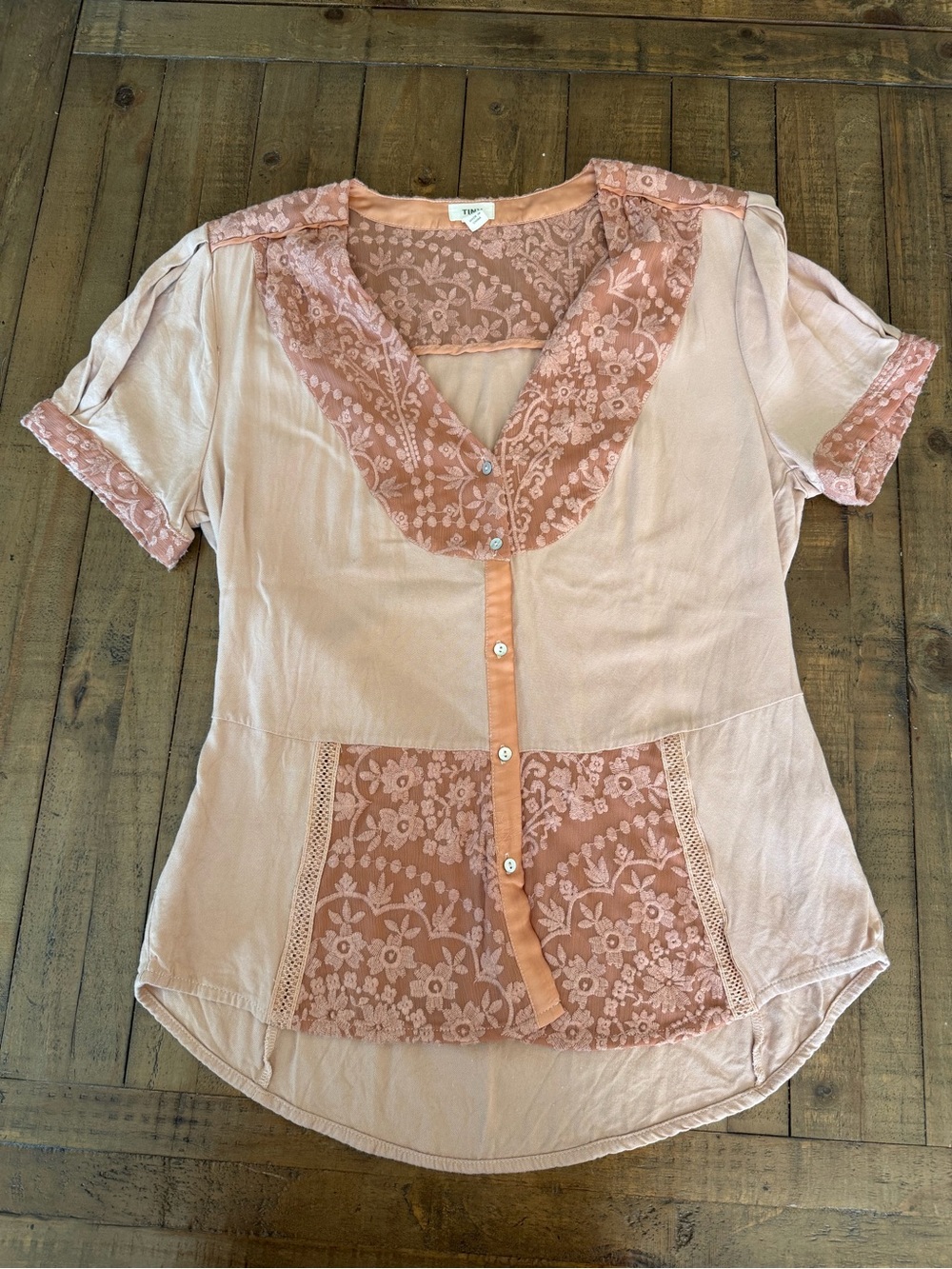 Women’s Lace Detail Button-Front Blouse - Dusty Rose